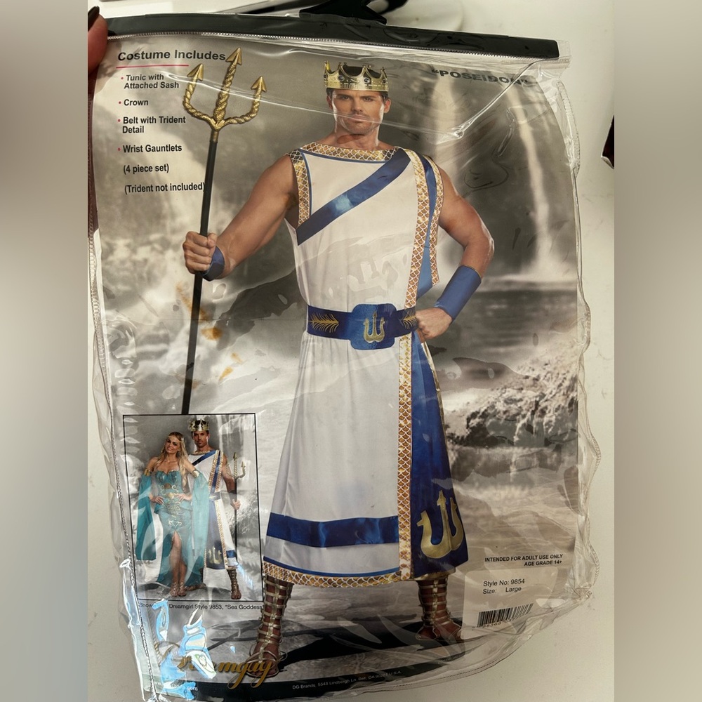 Poseidon King Costume with Blue and Gold Accents